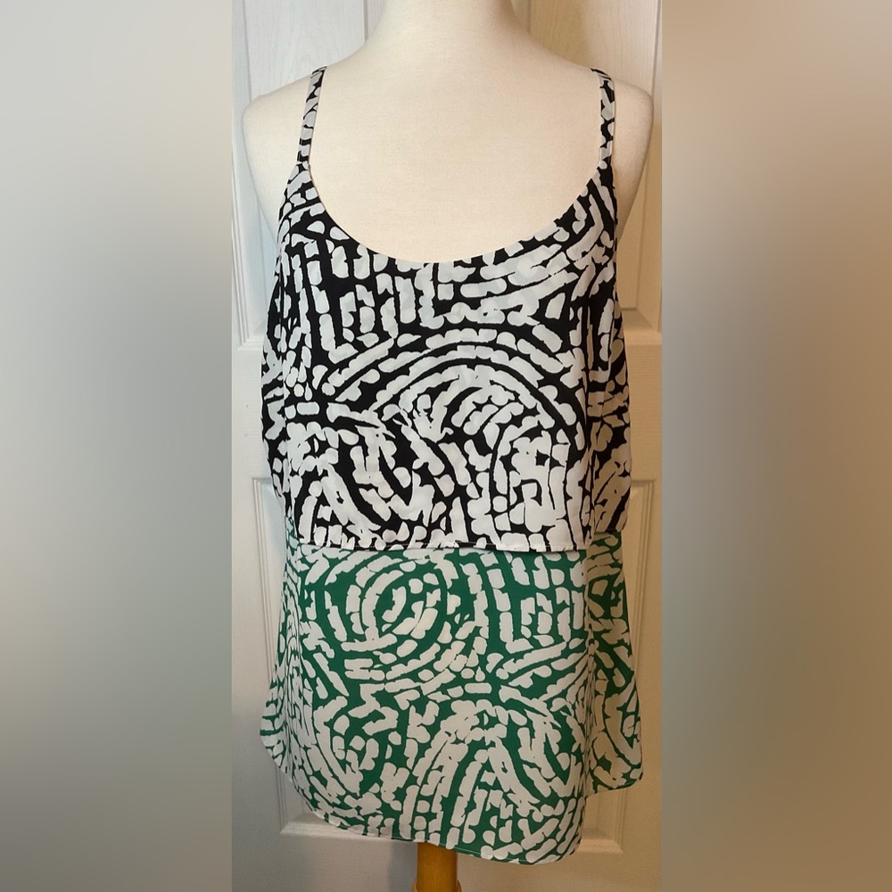 Cabi Green Black White Long Tunic Sleeveless Top Blouse Large